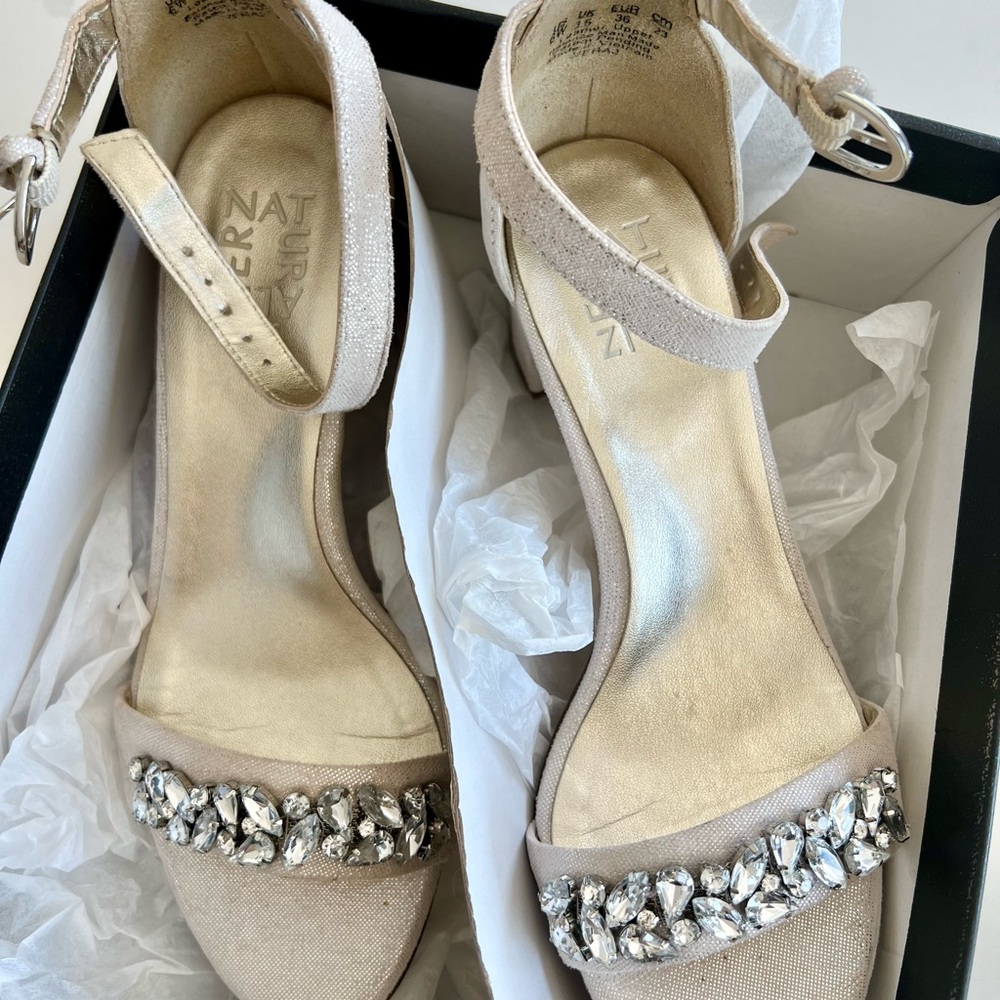 Naturalizer Vera Beige Heels with Rhinestone Accents